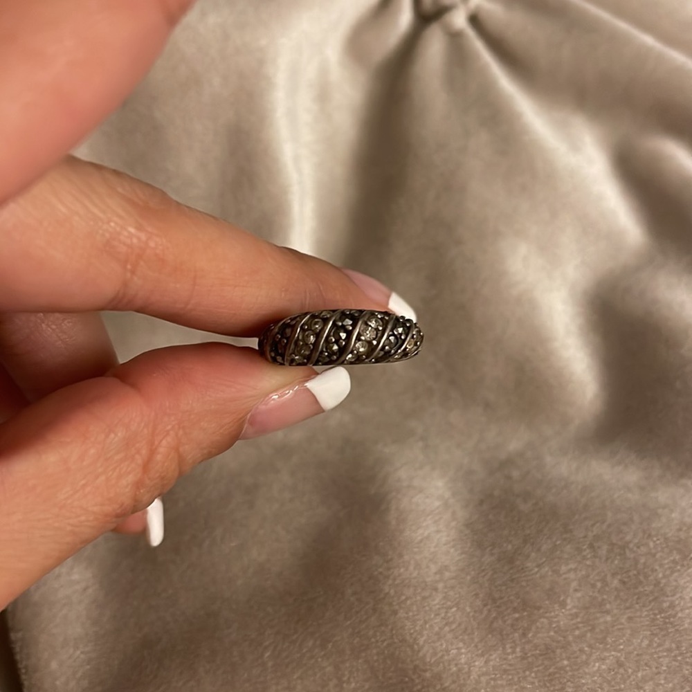Sterling Silver - Beautifully Designed Dome Shaped Ring (Not Real Diamonds)